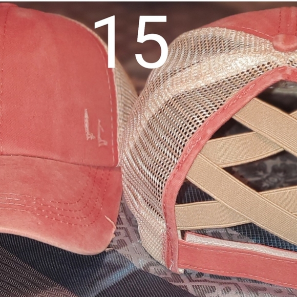 🍬 Coral Criss Cross Ponytail Hat - Picture 1 of 1